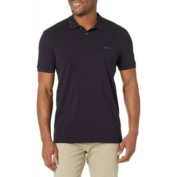 NEW HUGO BOSS pio sporty tonal collar polo t-shirt in smokey black